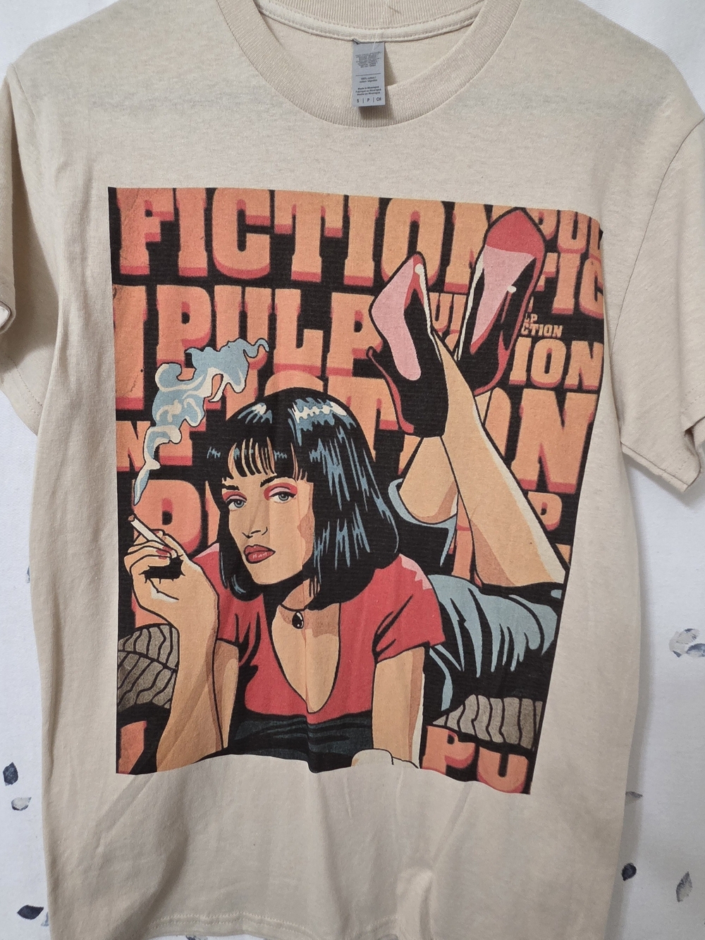 Pulp Fiction Graphic Short-Sleeve Tee - Cream Vintage Size Medium Men